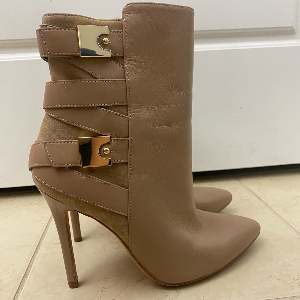 Marciano Leather Bianca buckle ankle boots beige